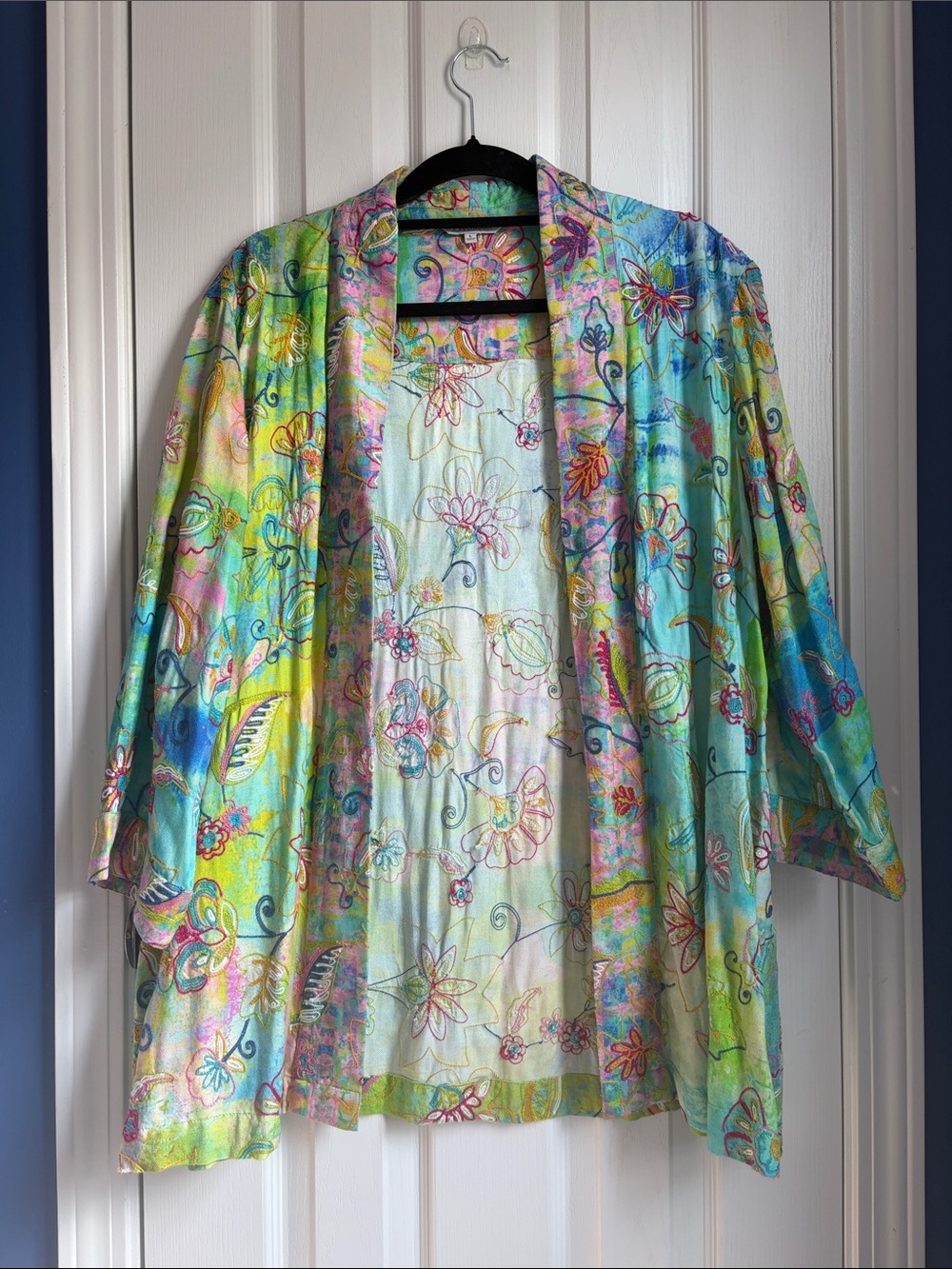John Mark Floral Embroidered Boho Kimono Cardigan Size Large Statement Piece